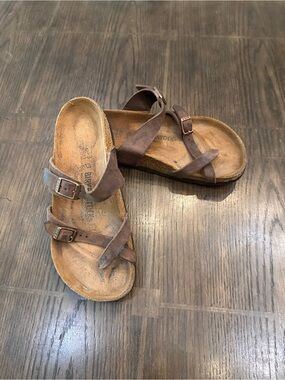 Birkenstock Brown Suede Copper Like Buckle Sandals